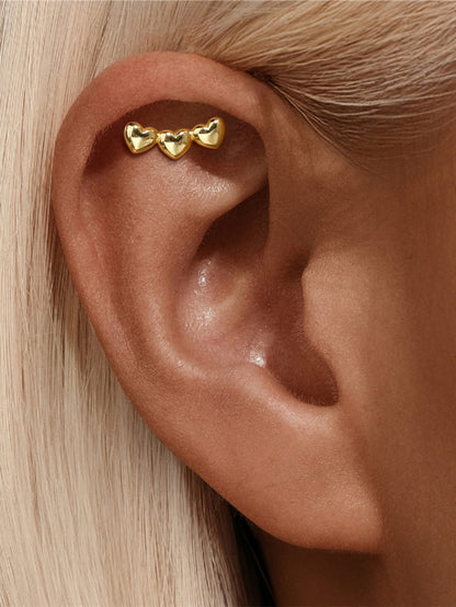 925 Sterling Silver Eternal Love Triple Heart Flat Back Stud Earring