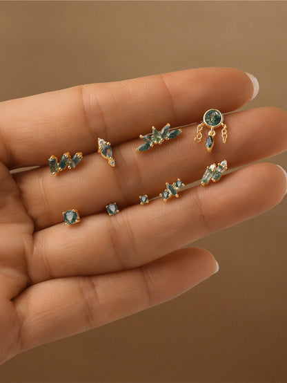 925 Sterling Silver Triple Moss Agate Cluster Piercing Stud