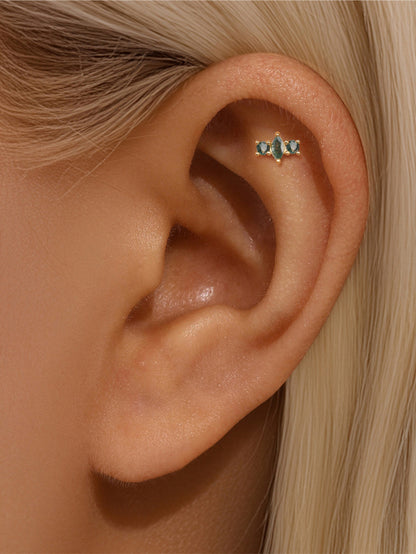 925 Sterling Silver Triple Moss Agate Cluster Piercing Stud