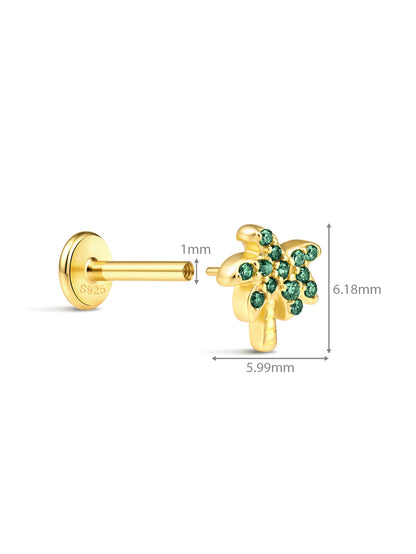 925 Sterling Silver Tropical Palm Tree Flat Back Stud Earring