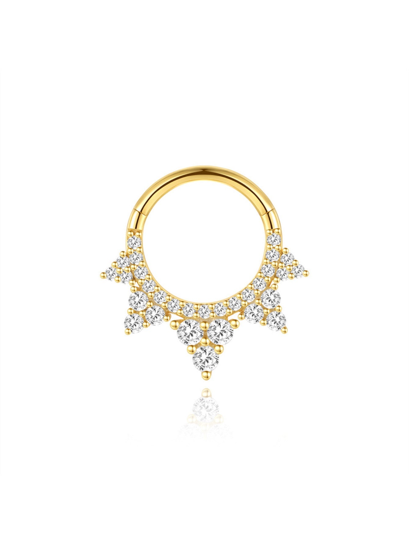 925 Sterling Silver CZ Crown Clicker Ring for Daith & Septum