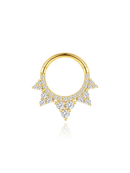 925 Sterling Silver CZ Crown Clicker Ring for Daith & Septum