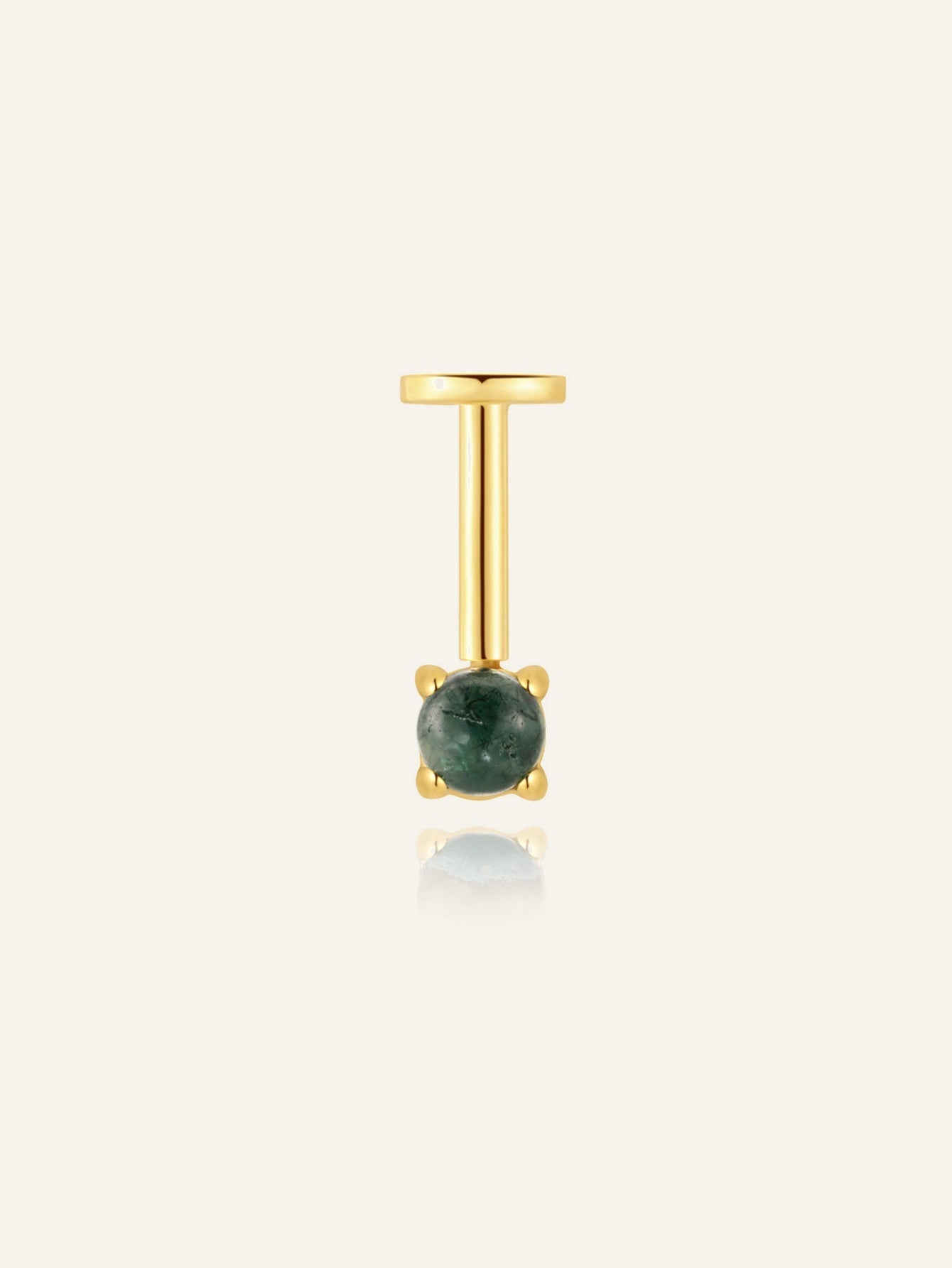 925 Natural Moss Agate Vertical Helix Stud