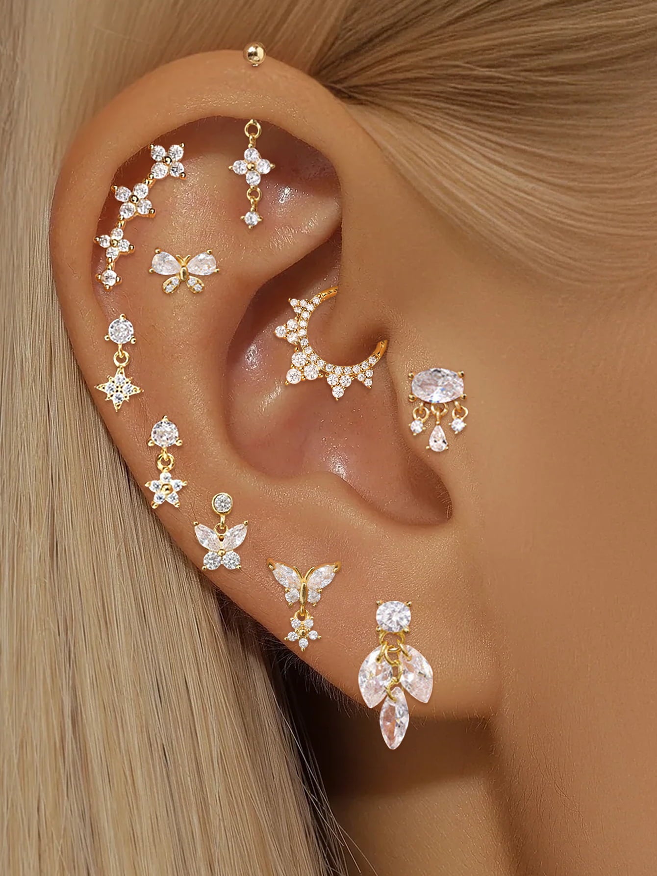 925 Sterling Silver Butterfly Flower Star Piercing Studs