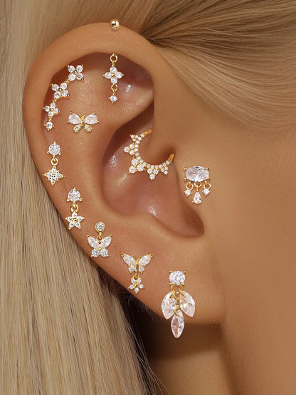 925 Sterling Silver Butterfly Flower Star Piercing Studs