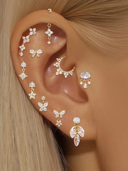925 Sterling Silver CZ Crown Clicker Ring for Daith & Septum