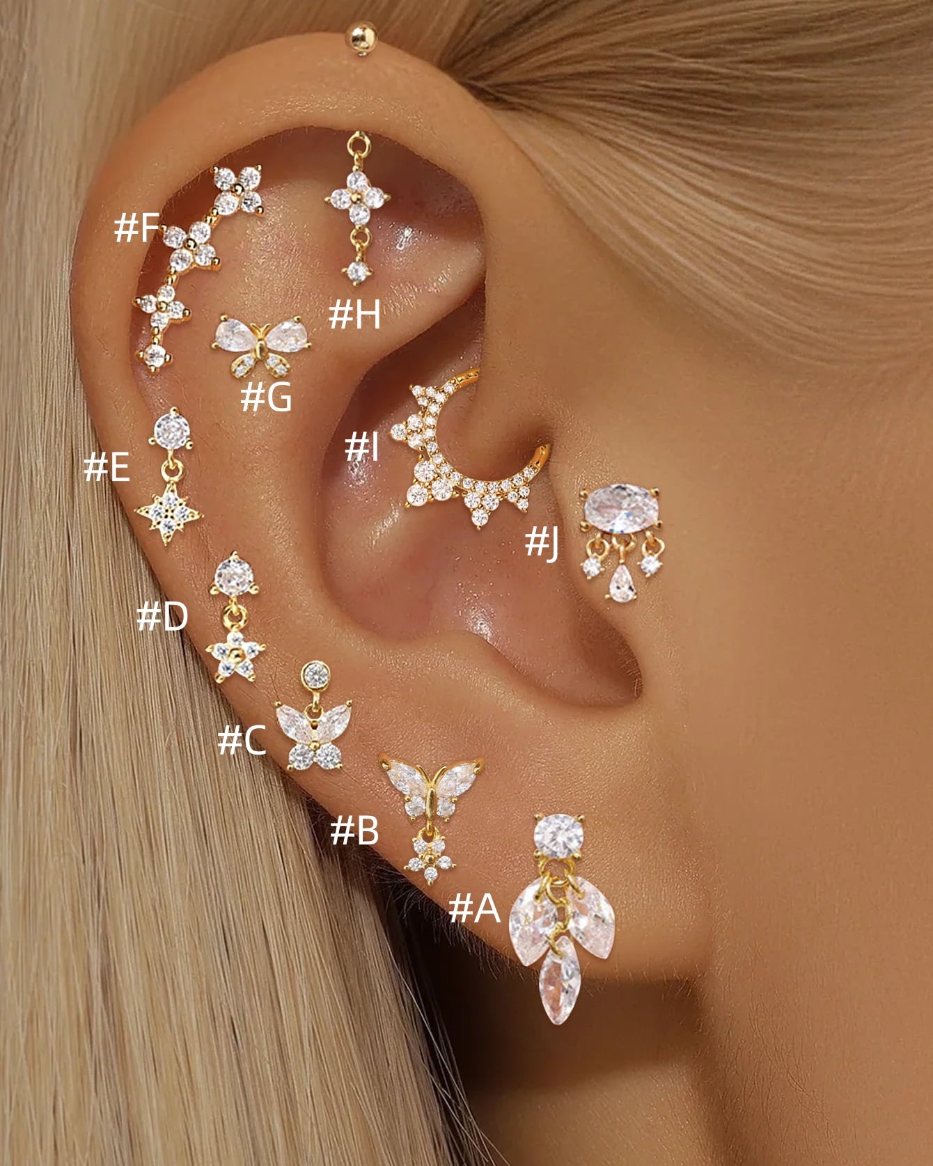 925 Sterling Silver Butterfly Flower Star Piercing Studs