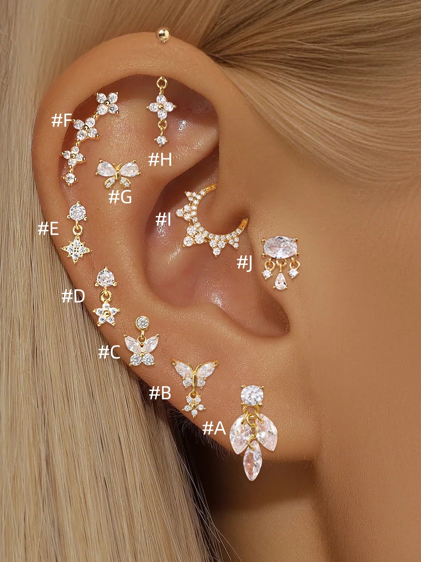 925 Sterling Silver Butterfly Flower Star Piercing Studs