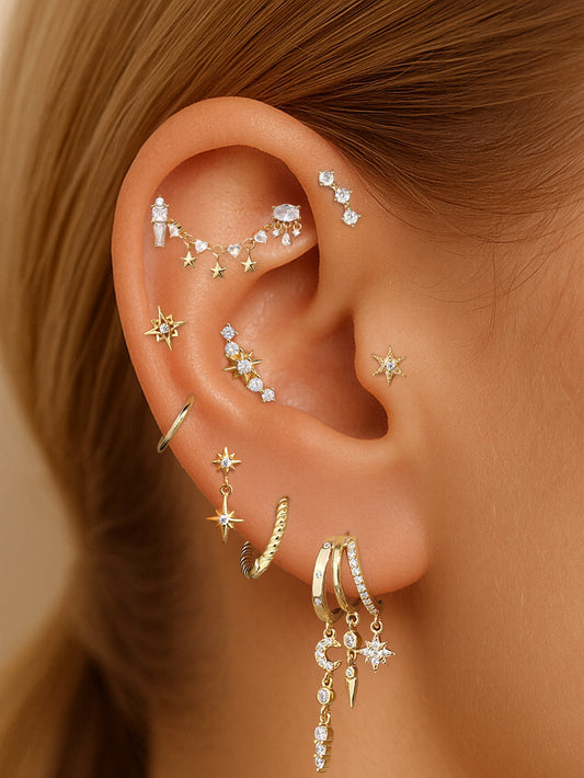 925 Sterling Silver Galaxy Constellation Curated Ear Stack Set