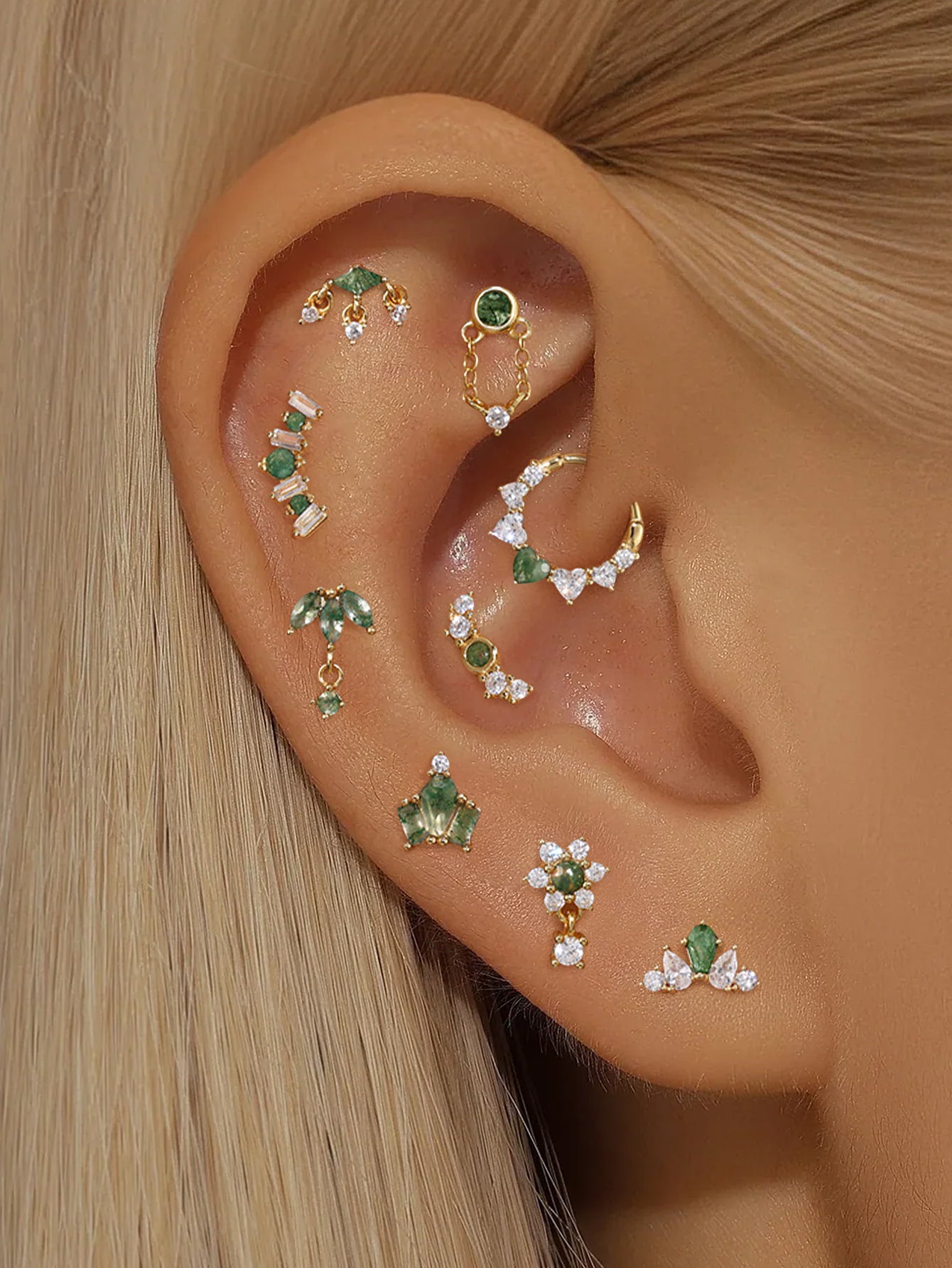 925 Sterling Silver Water Grass Agate Stud Earrings Series