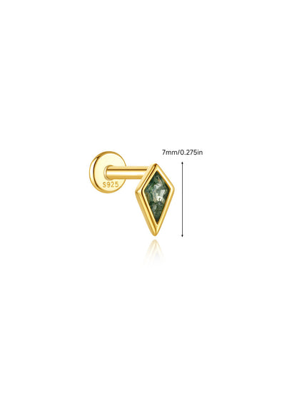 925 Sterling Silver Moss Agate Geometric Flat Back Stud