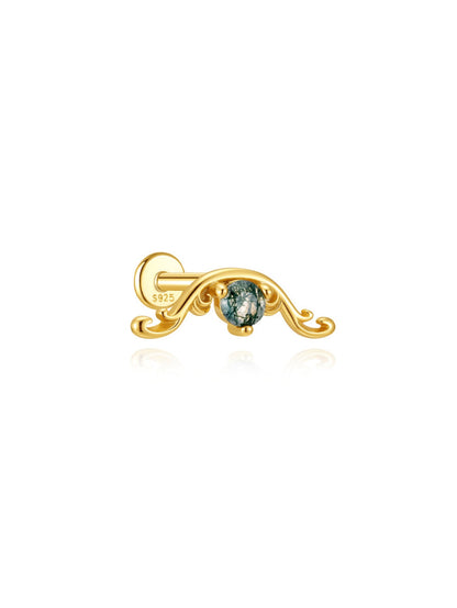 925 Sterling Silver Moss Agate Scroll Flat Back Stud