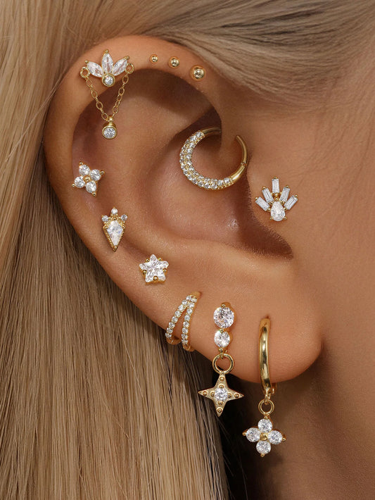 925 Sterling Silver Geometric Zirconia Elegant Earring Set
