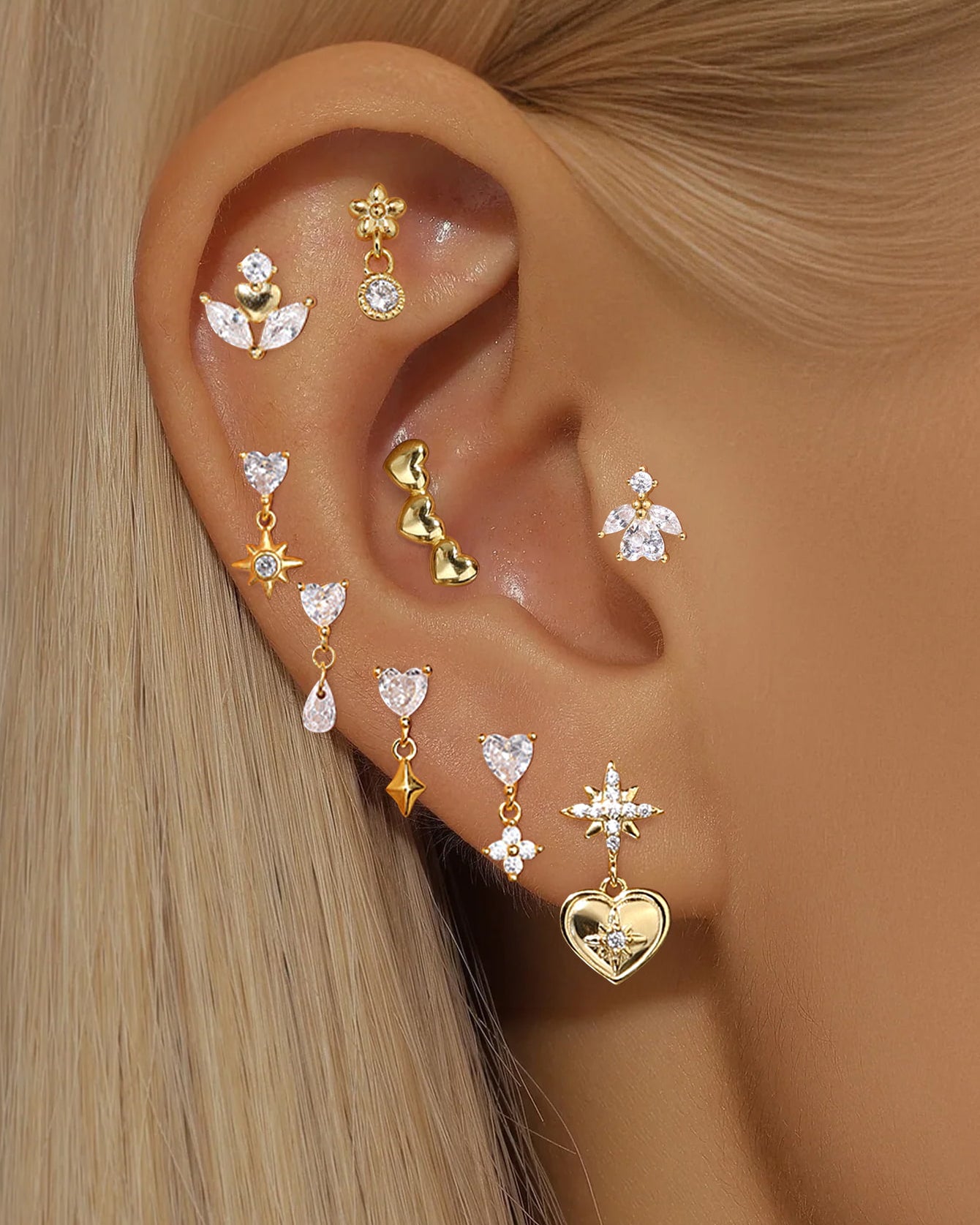 925 Sterling Silver  Dainty Flower & Sparkling CZ Dangle Labret