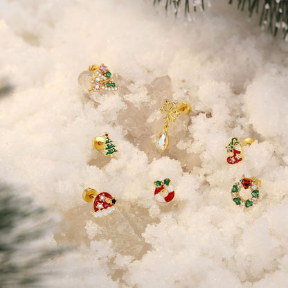 925 Sterling Silver Christmas Bell Helix Flat Back Piercing Studs