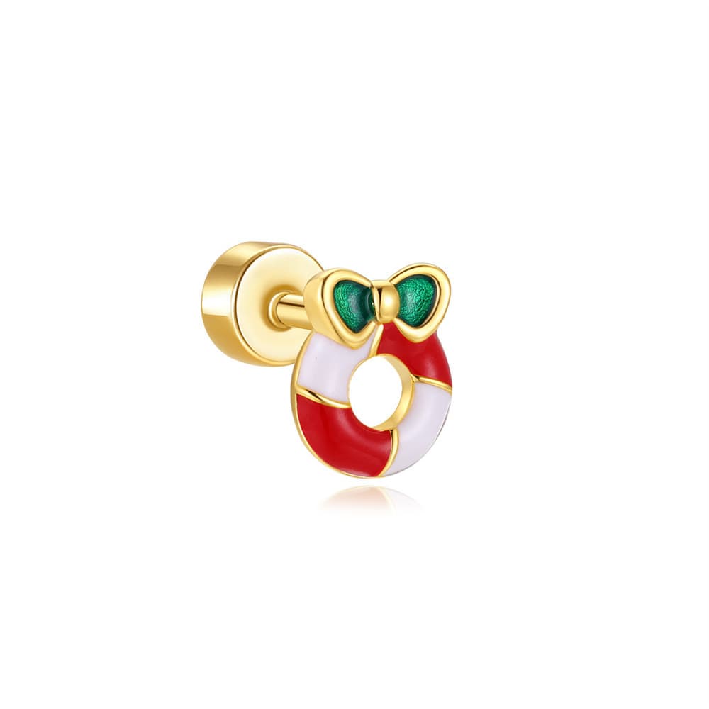 925 Sterling Silver Christmas Bell Helix Flat Back Piercing Studs