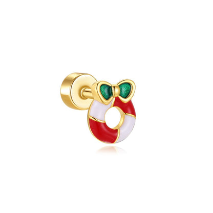 925 Sterling Silver Christmas Bell Helix Flat Back Piercing Studs