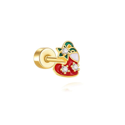 925 Sterling Silver Christmas Bell Helix Flat Back Piercing Studs