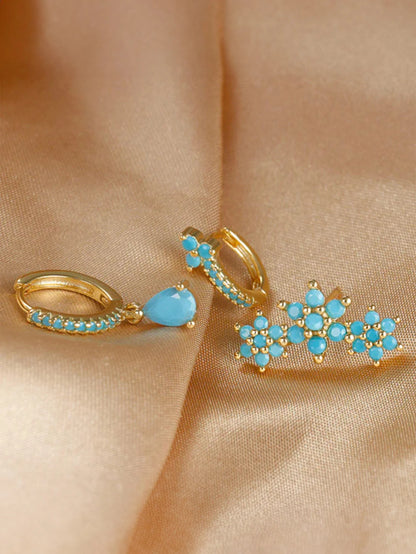 925  Sterling Silver Turquoise Flower Drop Hoop Earring Set
