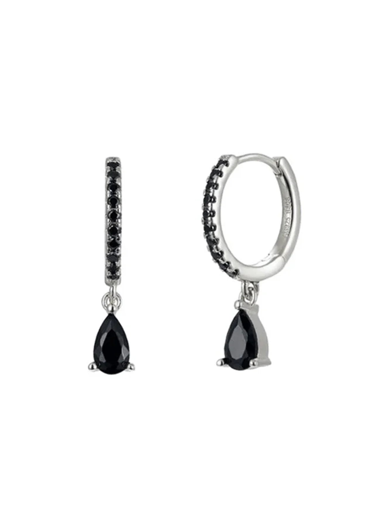 925 Sterling Silver Shiny Obsidian Flower Stud Earrings Set