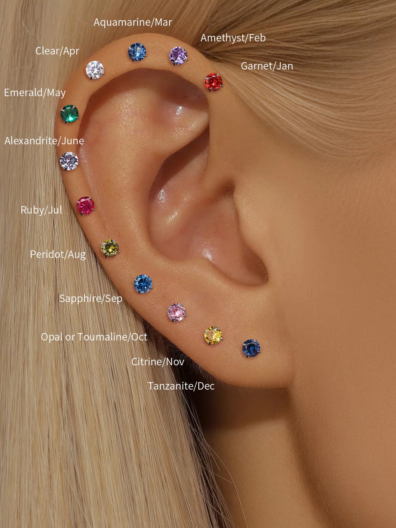 G23 Titanium Hypoallergenic Birthstone Round CZ Flat Back