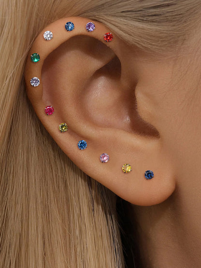 G23 Titanium Hypoallergenic Birthstone Round CZ Flat Back