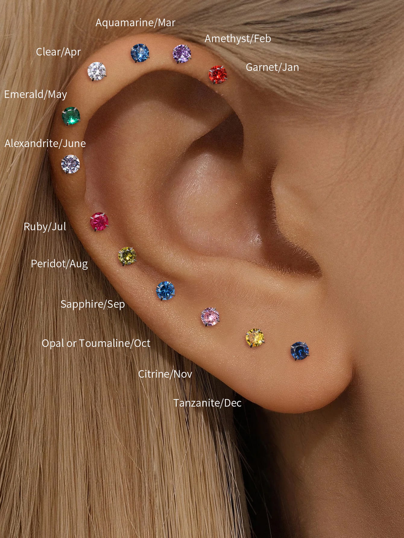 G23 Titanium Hypoallergenic Birthstone Round CZ Flat Back