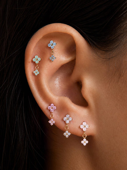G23 Titanium Waterproof CZ Flower Dangle Flat Back Stud Earring