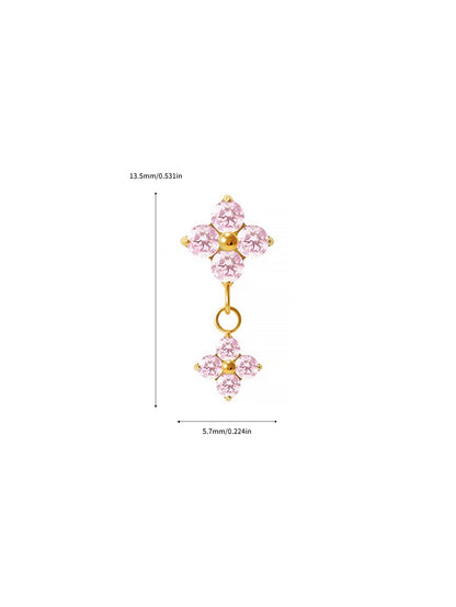 G23 Titanium Waterproof CZ Flower Dangle Flat Back Stud Earring