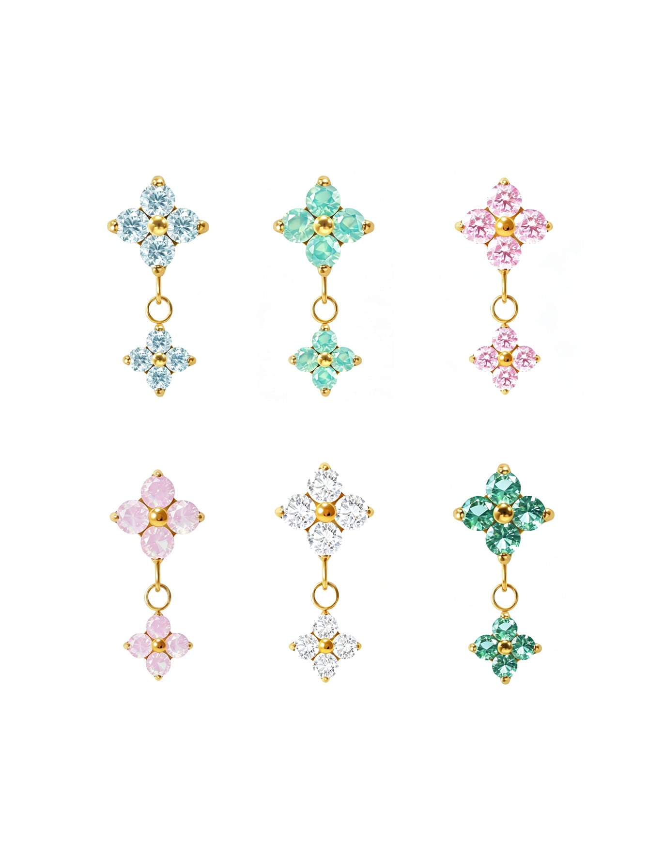 G23 Titanium Waterproof CZ Flower Dangle Flat Back Stud Earring