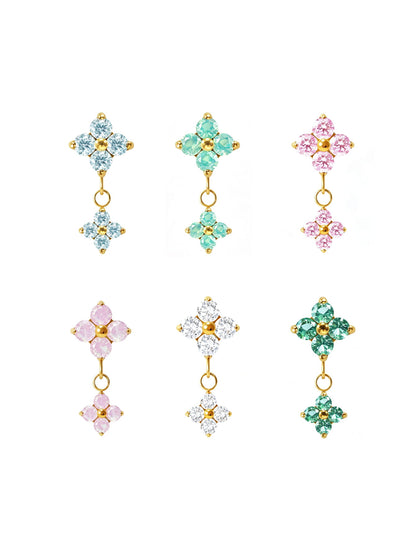 G23 Titanium Waterproof CZ Flower Dangle Flat Back Stud Earring