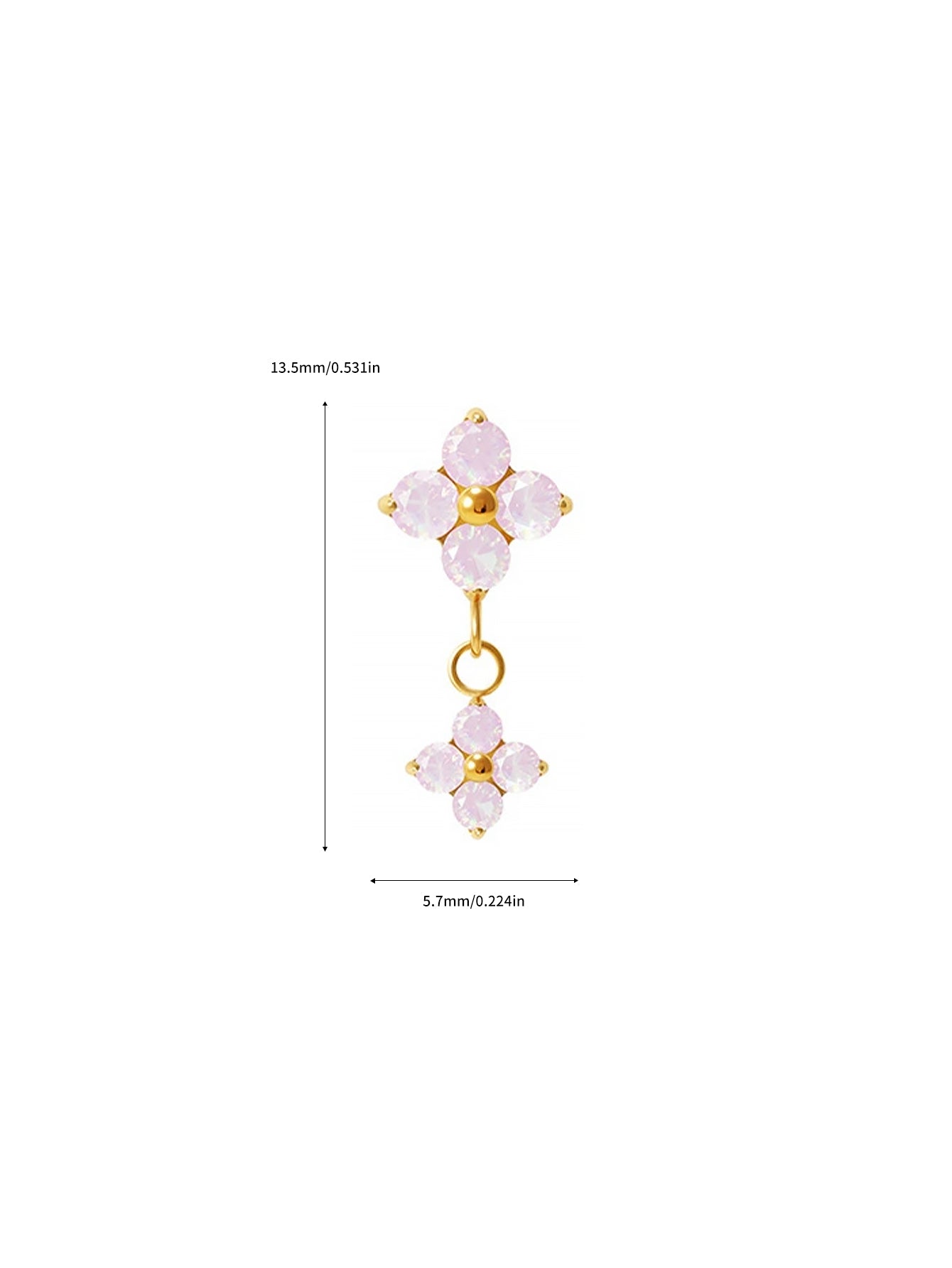 G23 Titanium Waterproof CZ Flower Dangle Flat Back Stud Earring