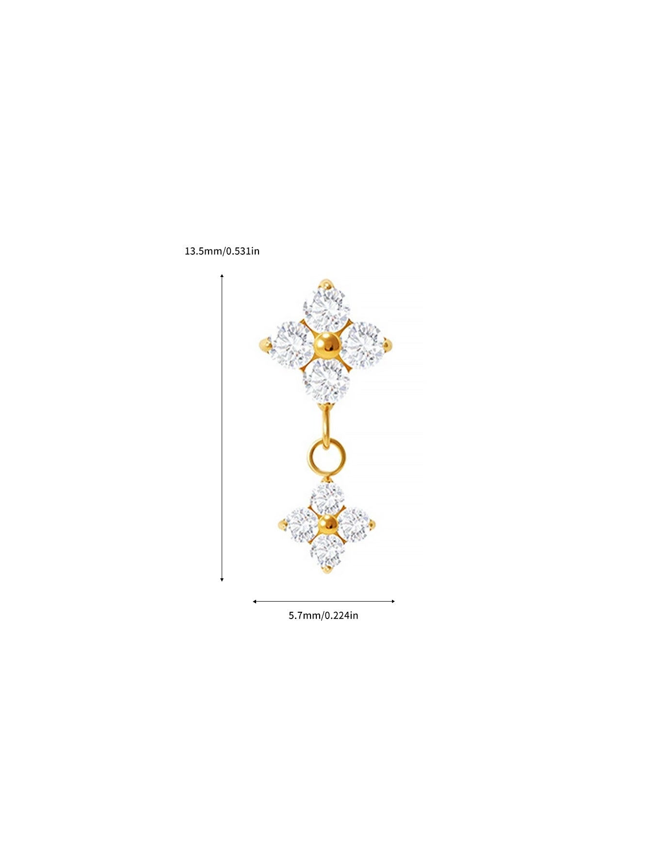 G23 Titanium Waterproof CZ Flower Dangle Flat Back Stud Earring