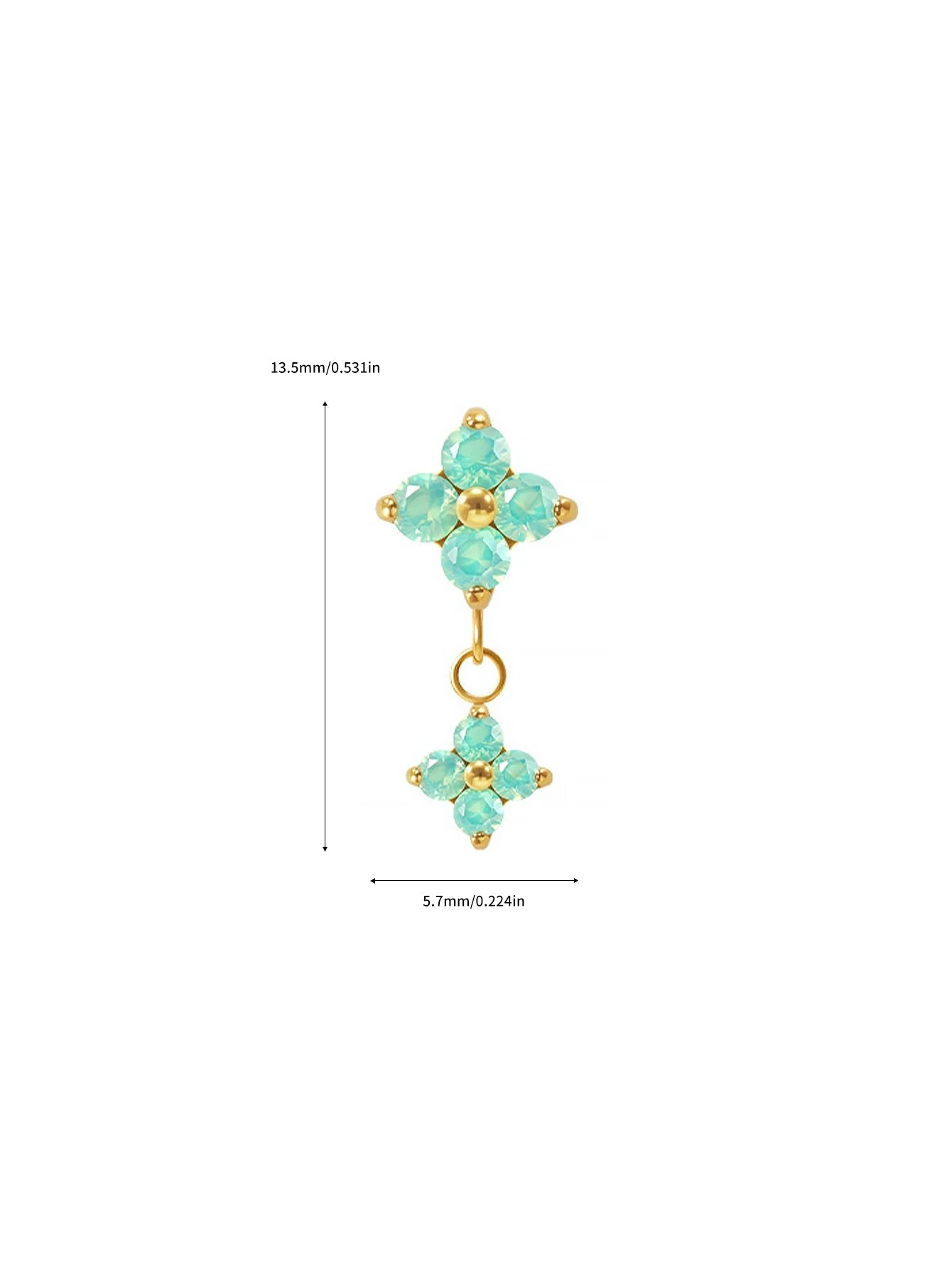 G23 Titanium Waterproof CZ Flower Dangle Flat Back Stud Earring