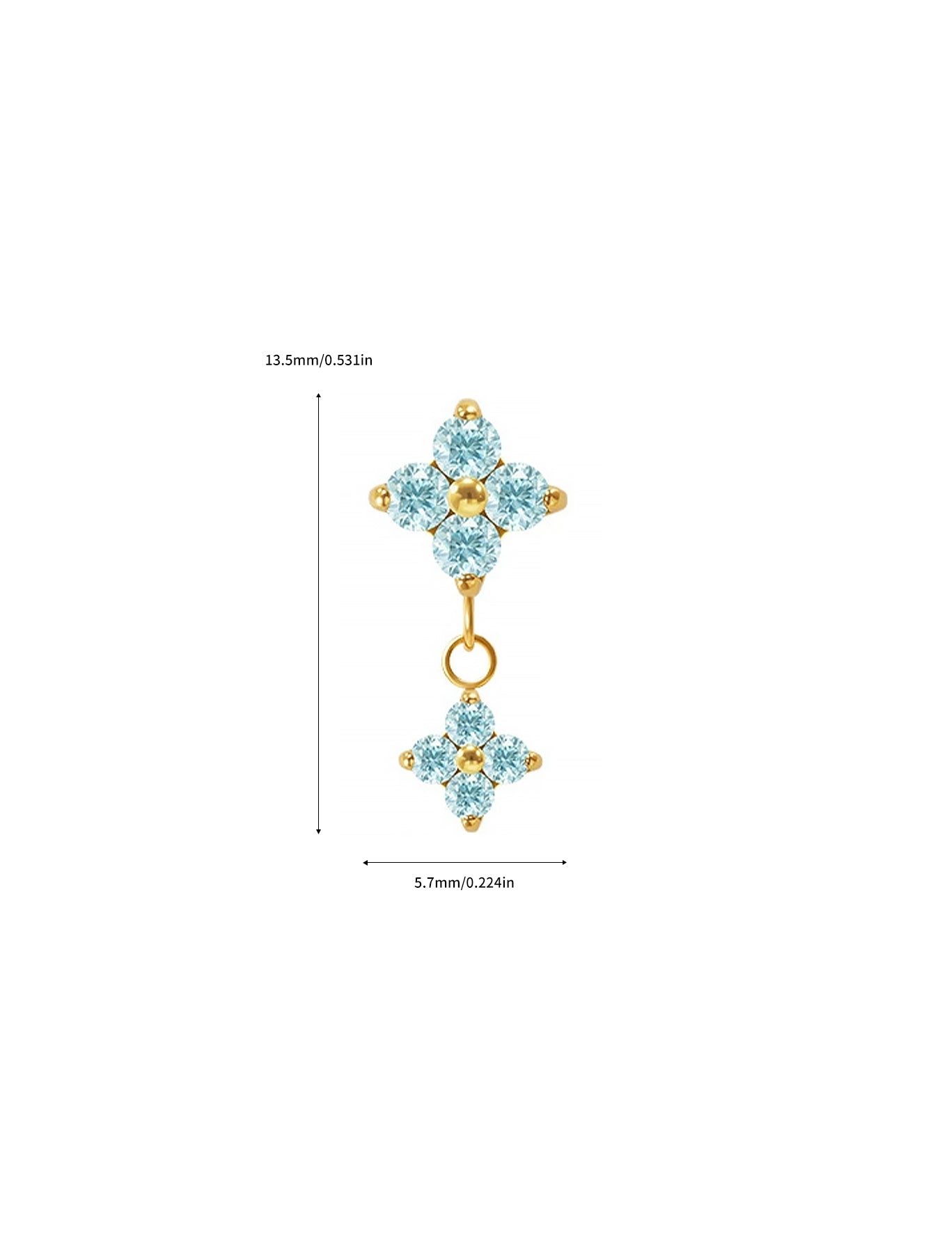 G23 Titanium Waterproof CZ Flower Dangle Flat Back Stud Earring