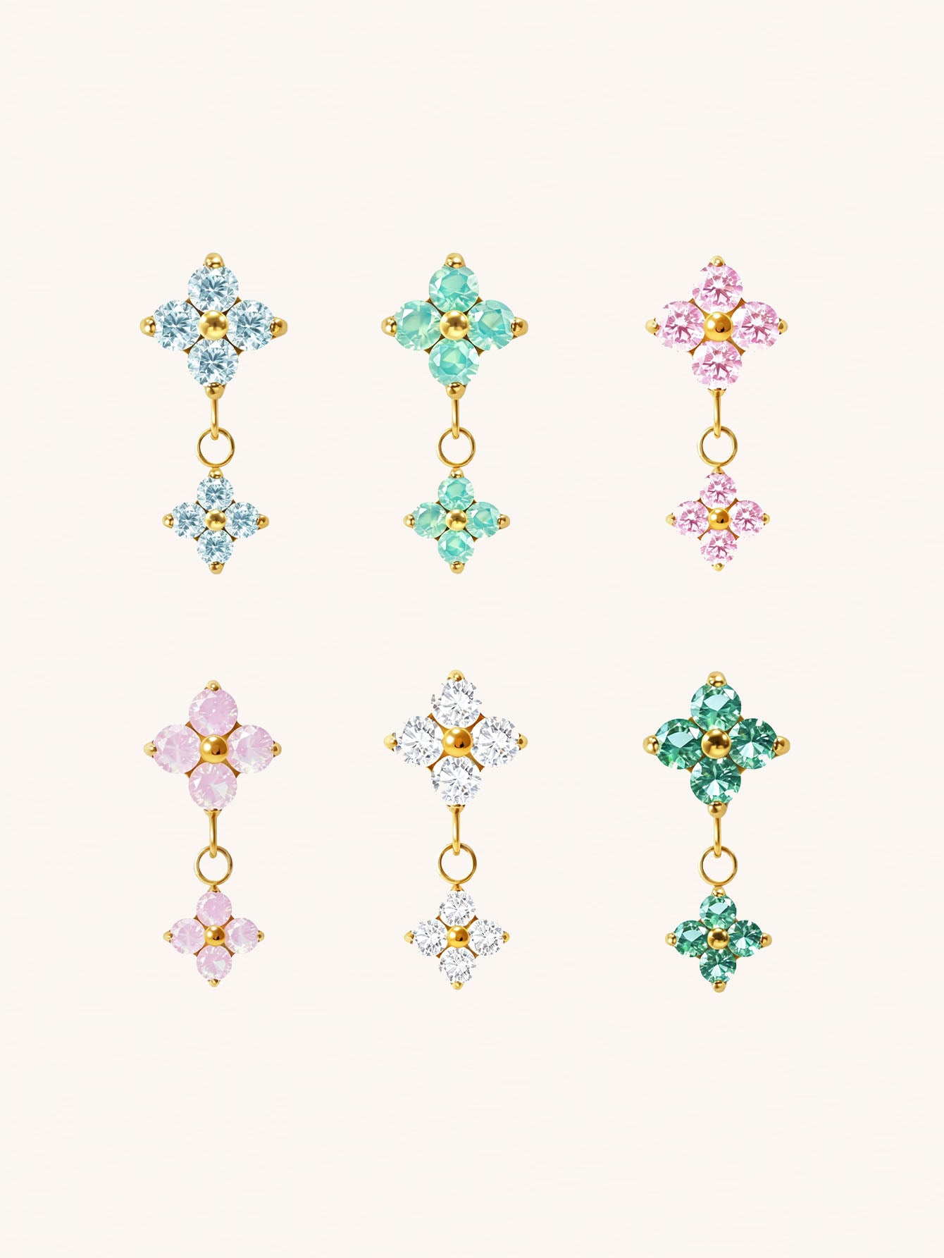 G23 Titanium Waterproof CZ Flower Dangle Flat Back Stud Earring