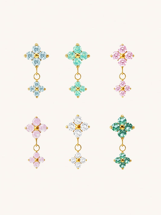 G23 Titanium Waterproof CZ Flower Dangle Flat Back Stud Earring