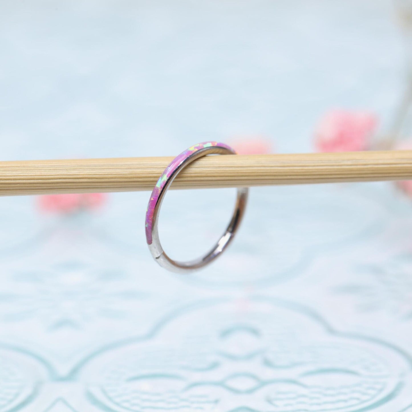 G23 Titanium Waterproof Cartilage Pink Opal Multiple Sizes Clicker