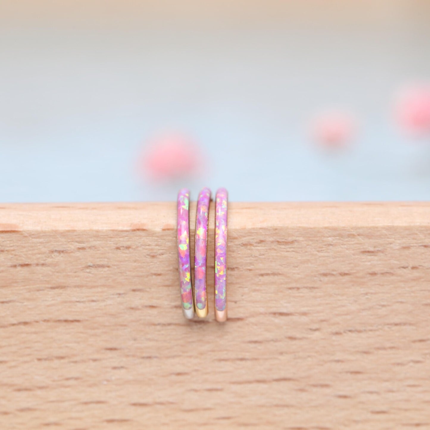 G23 Titanium Waterproof Cartilage Pink Opal Multiple Sizes Clicker