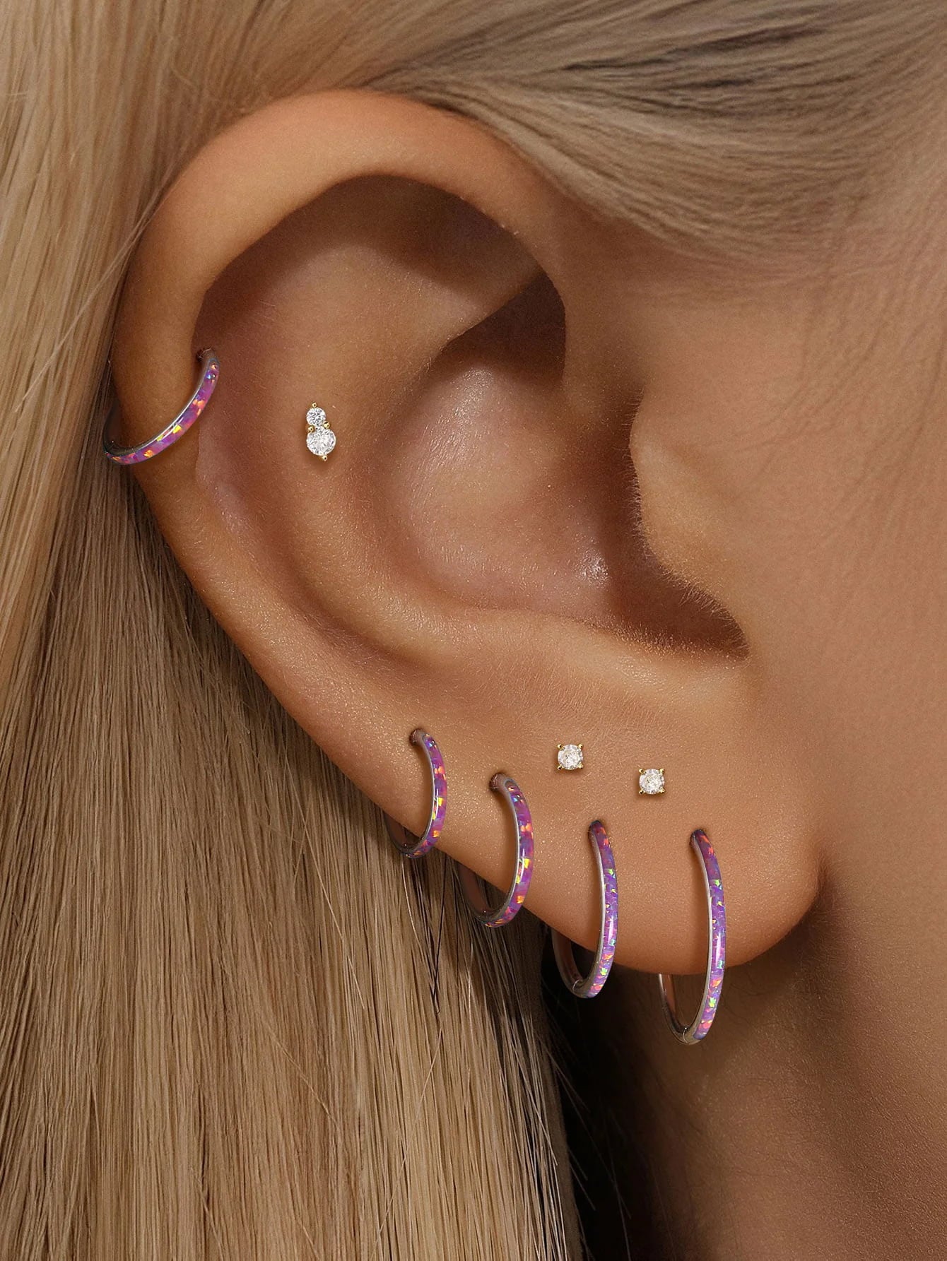 G23 Titanium Waterproof Cartilage Purple Opal Multiple Sizes Clicker