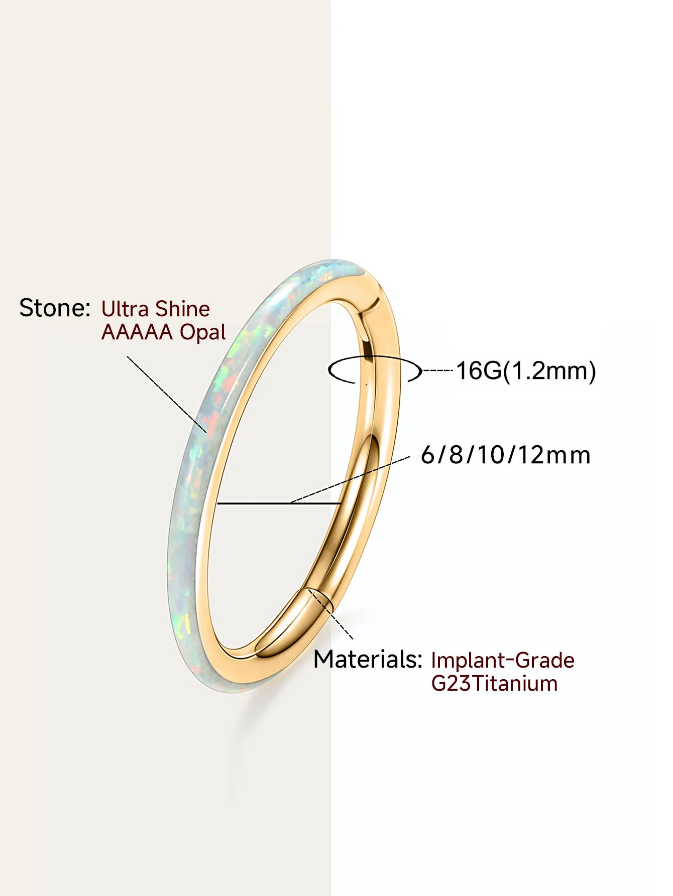 G23 Titanium Waterproof Cartilage White Opal Multiple Sizes Clicker