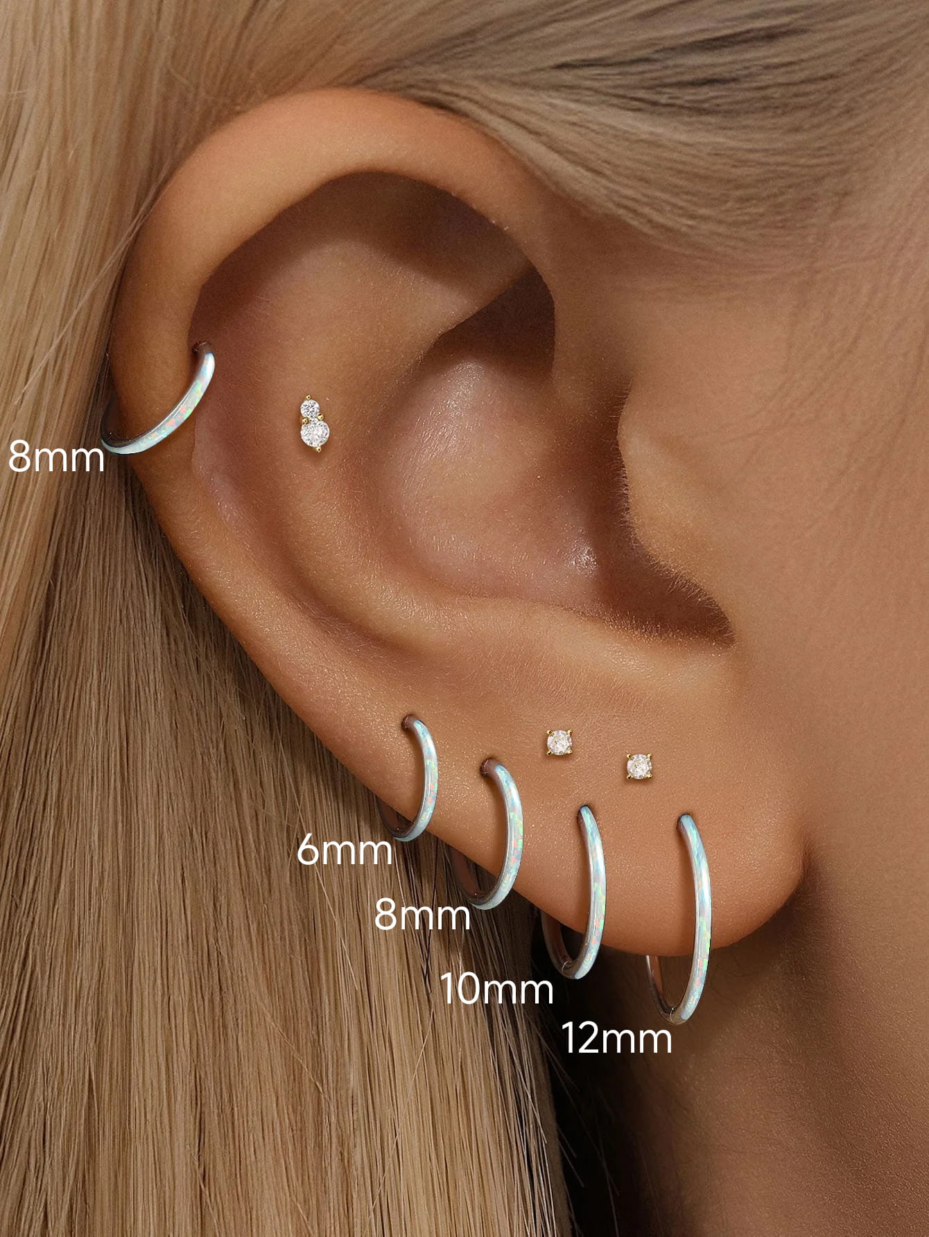 G23 Titanium Waterproof Cartilage White Opal Multiple Sizes Clicker