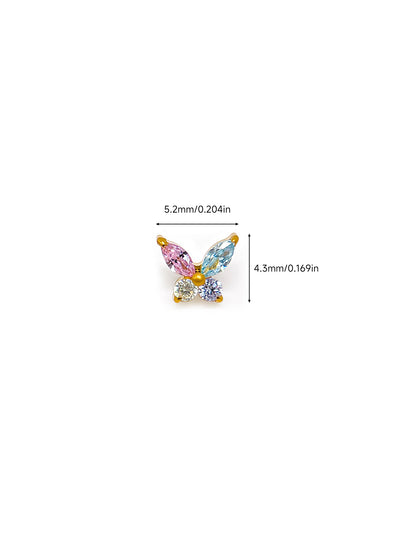 G23 Titanium Waterproof Colorful CZ Butterfly Piercing Stud