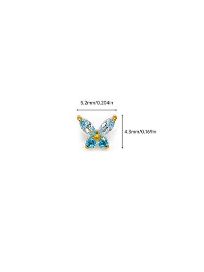 G23 Titanium Waterproof Colorful CZ Butterfly Piercing Stud