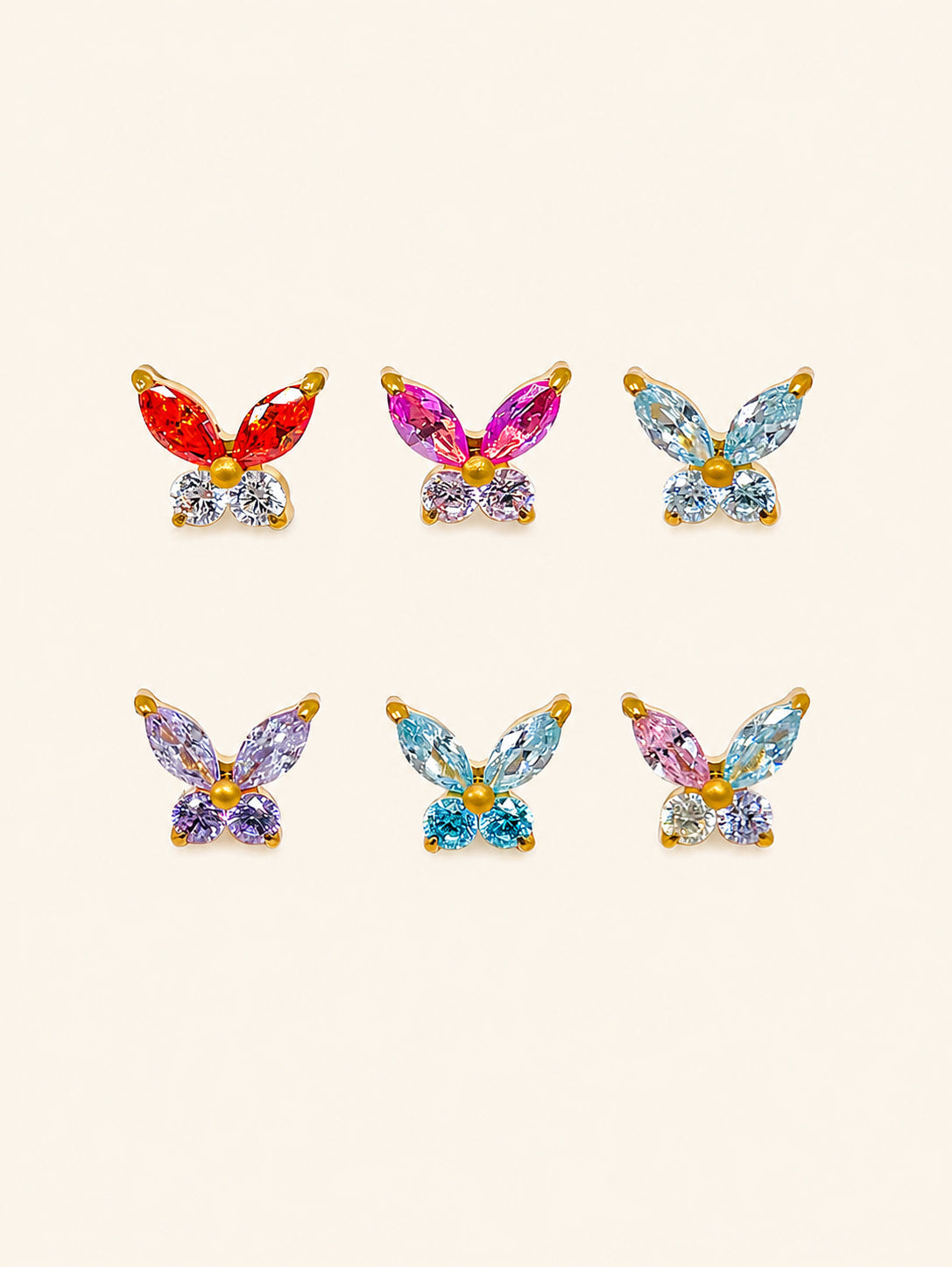 G23 Titanium Waterproof Colorful CZ Butterfly Piercing Stud