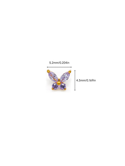 G23 Titanium Waterproof Colorful CZ Butterfly Piercing Stud