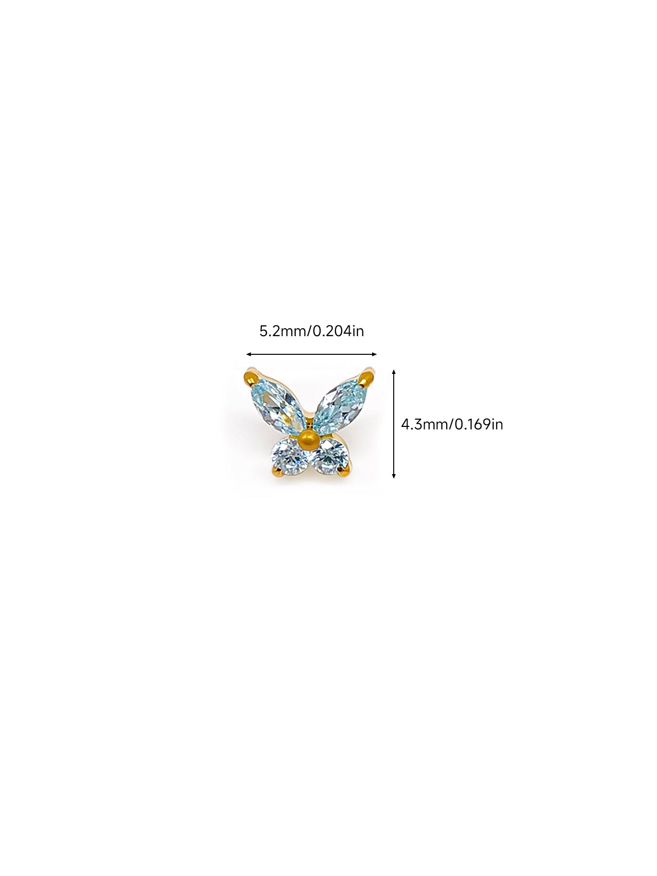 G23 Titanium Waterproof Colorful CZ Butterfly Piercing Stud