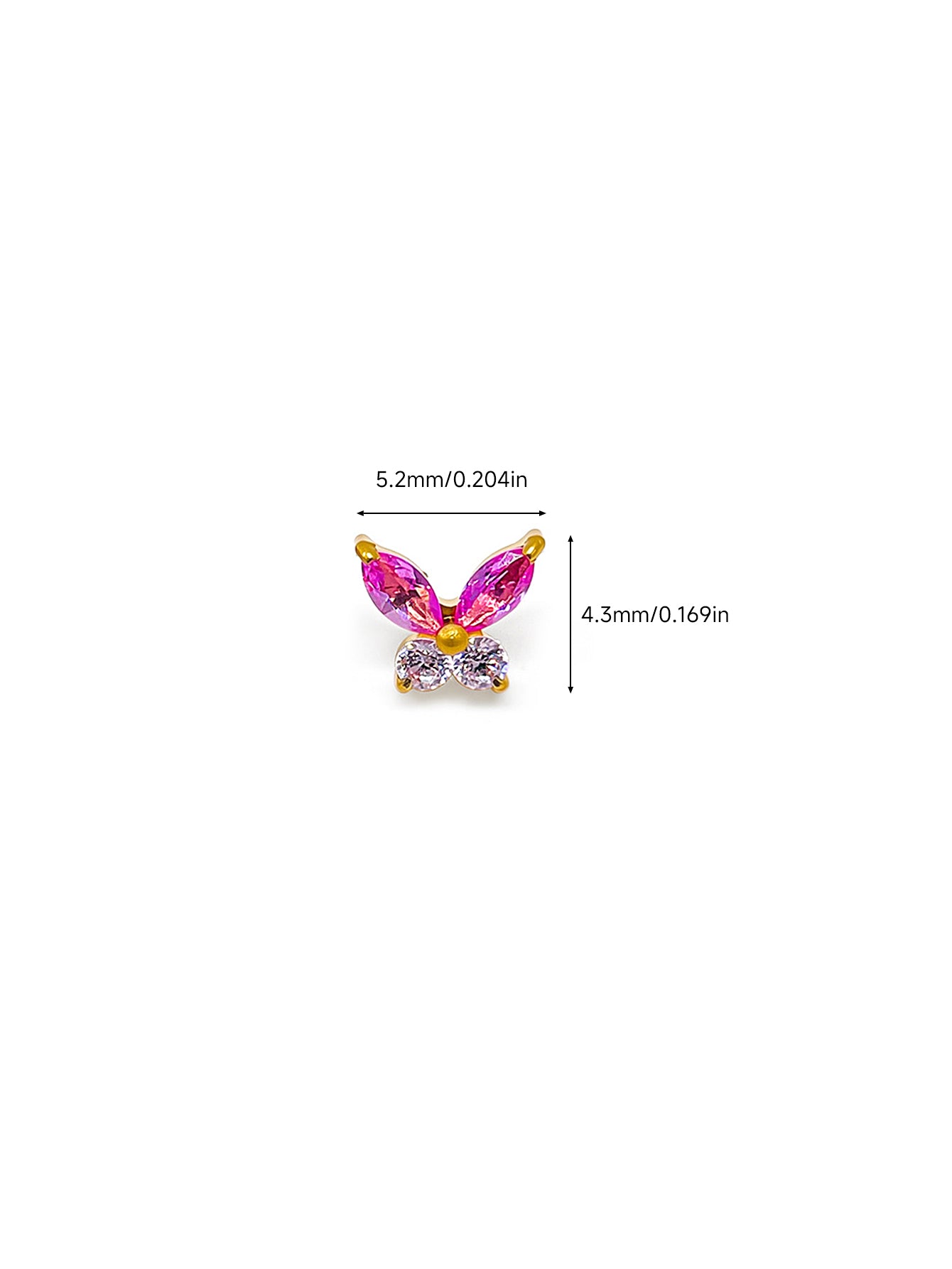 G23 Titanium Waterproof Colorful CZ Butterfly Piercing Stud