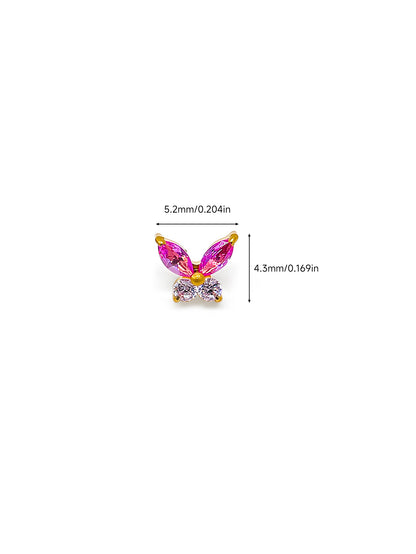 G23 Titanium Waterproof Colorful CZ Butterfly Piercing Stud