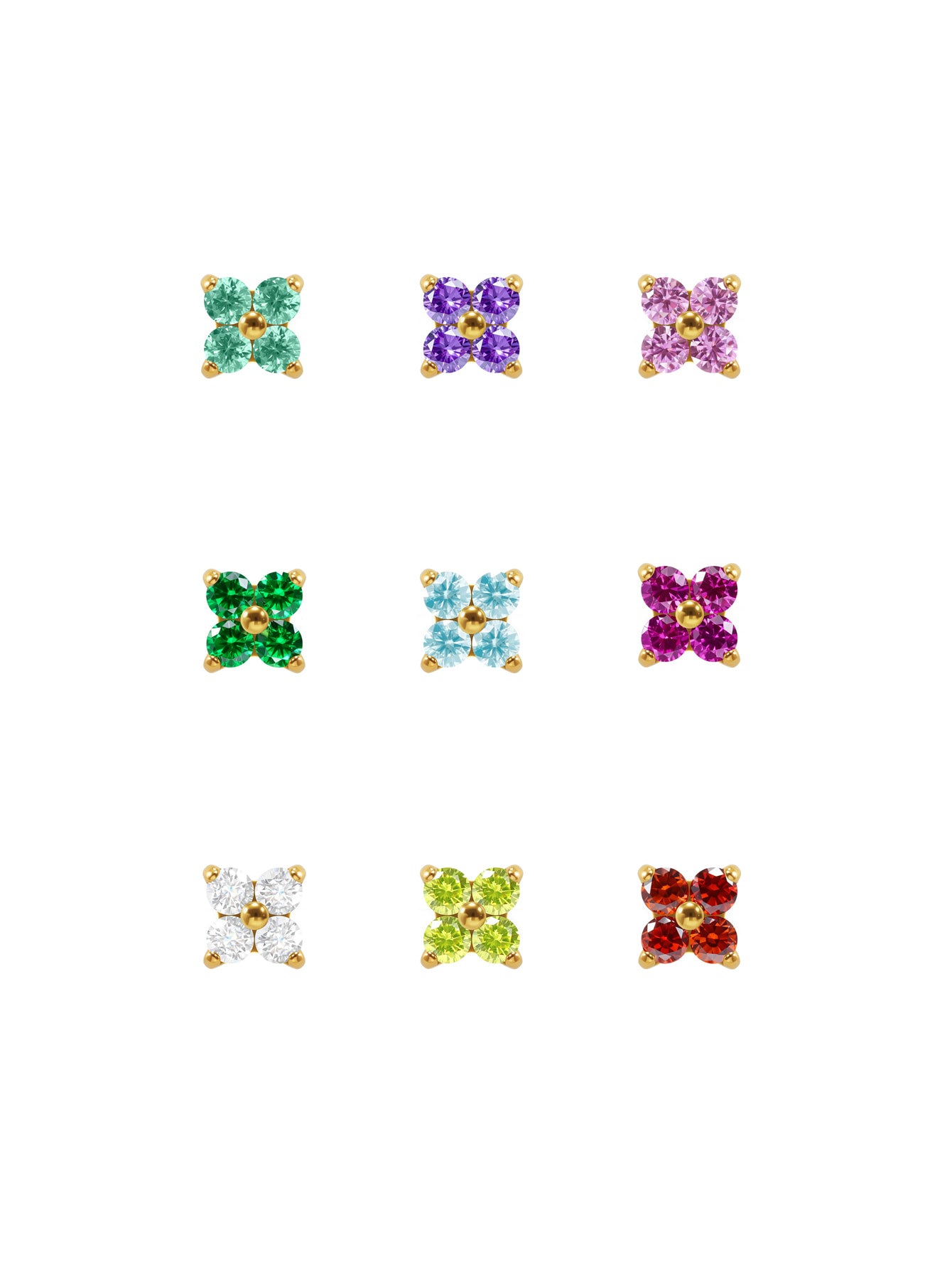 G23 Titanium Waterproof Colorful Flower Flat Back Stud Earring